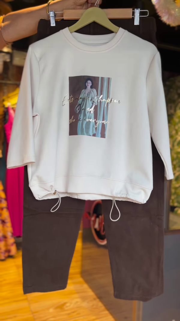 Graphic Muse: Cream Sweatshirt & Cocoa Pants Co-Ord Set